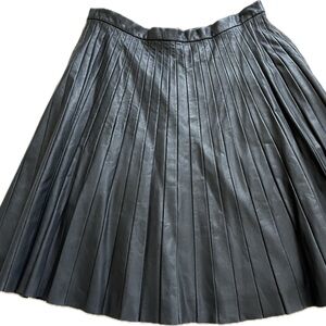 Theory Black Leather Pleated Skirt